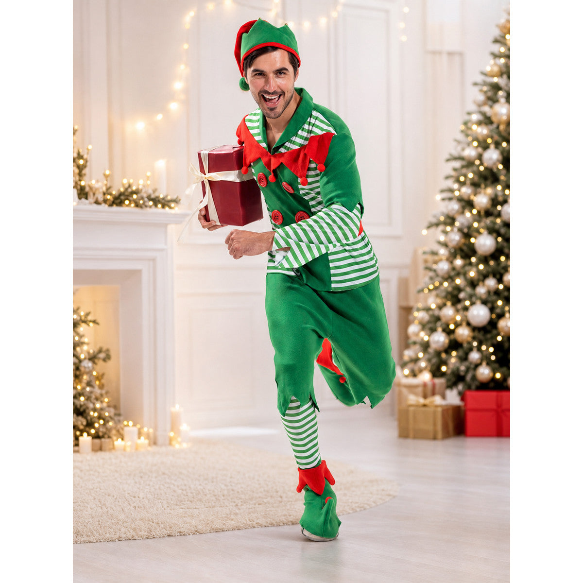 Striped Christmas Elf Costume, Festive Set lifestyle view