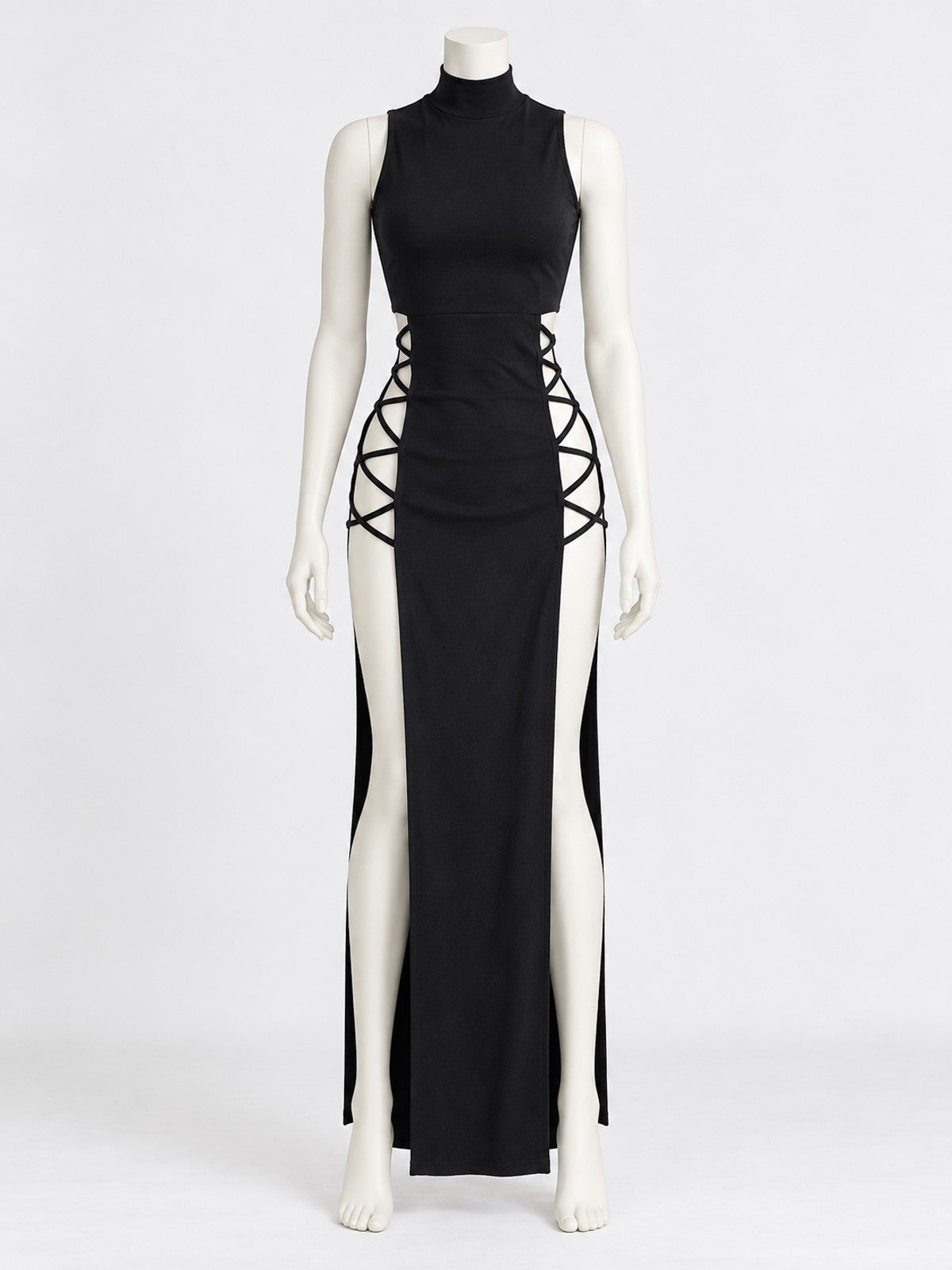 Fitted Dress with a High Neckline and Side Lacing lifestyle view