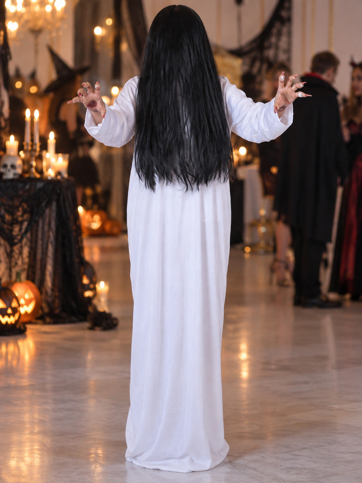 Ghost Costume: Long White Dress with Long Sleeves