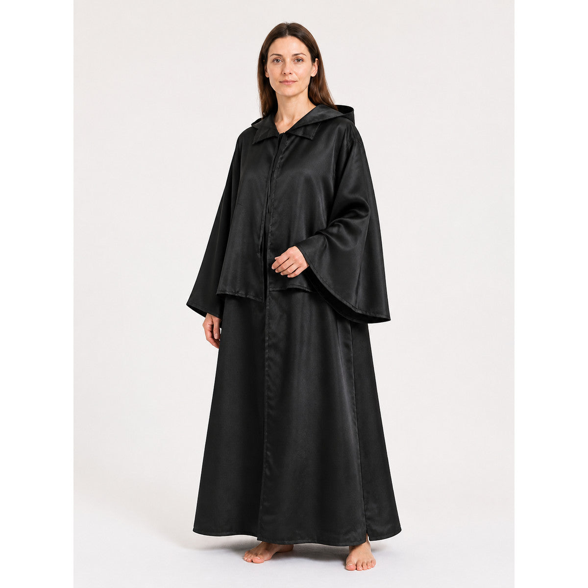 Black Long Hooded Cloak for Halloween Costume Capes detail