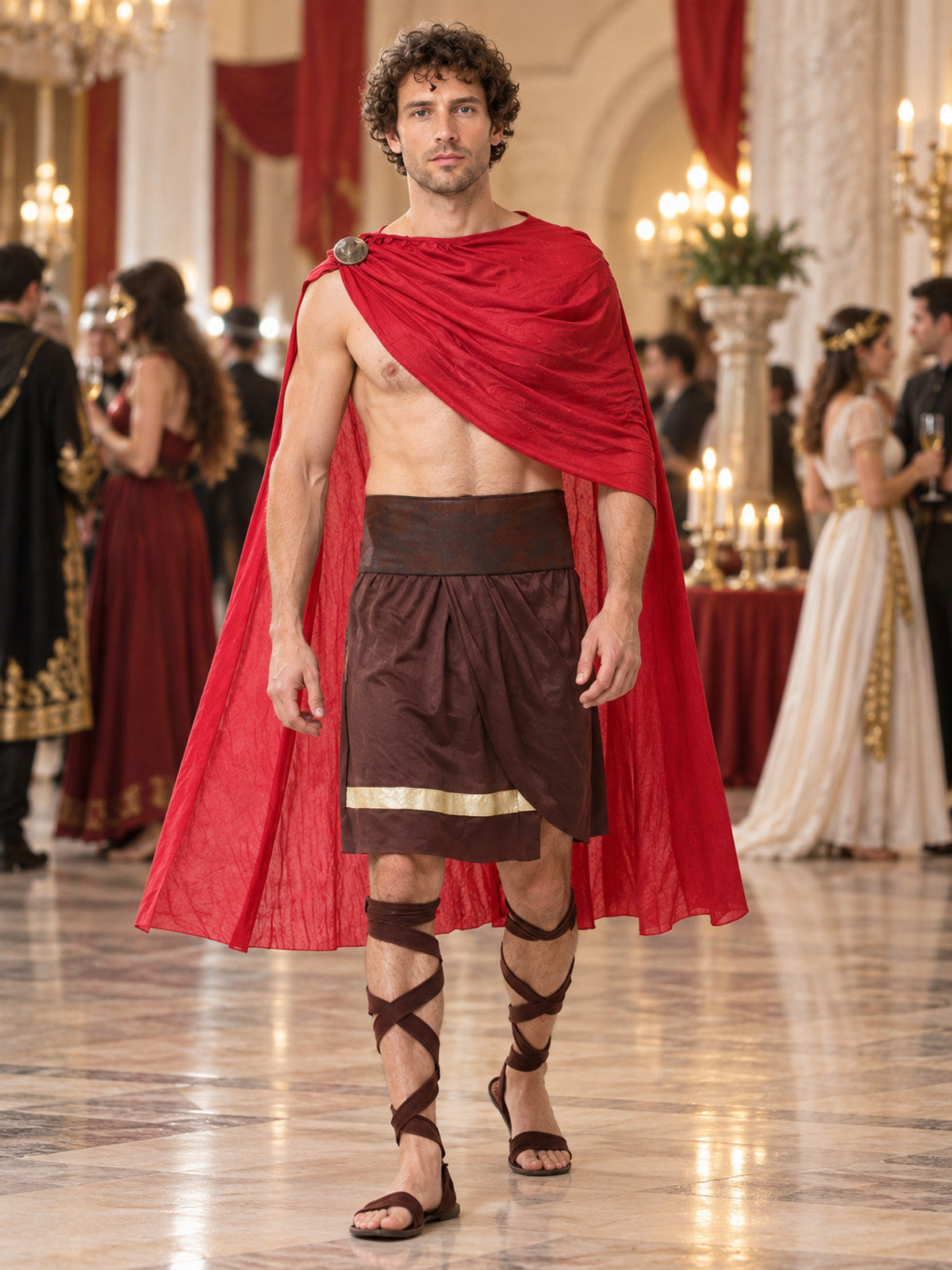 Warrior Costume with Red Cape and Belt lifestyle view