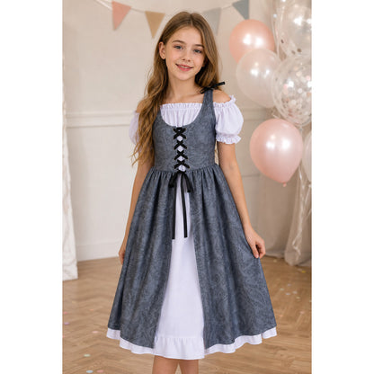 Gray princess dress with a white blouse for a party lifestyle