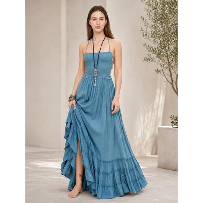 Boho Maxi Dress with an Open Back and Tiered Ruffles lifestyle view
