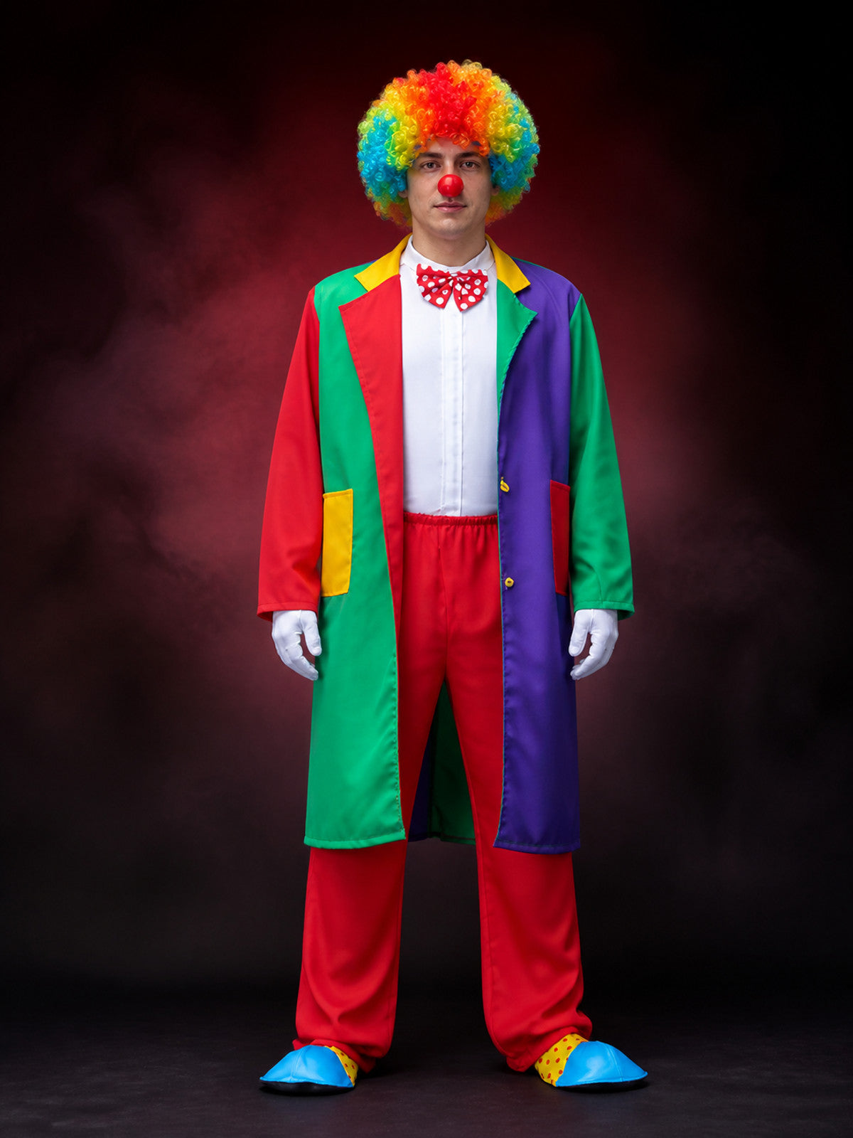 Unisex Adult Clown Costume Set, Multi-Color Patchwork Robe, Vest & Pants for main product view