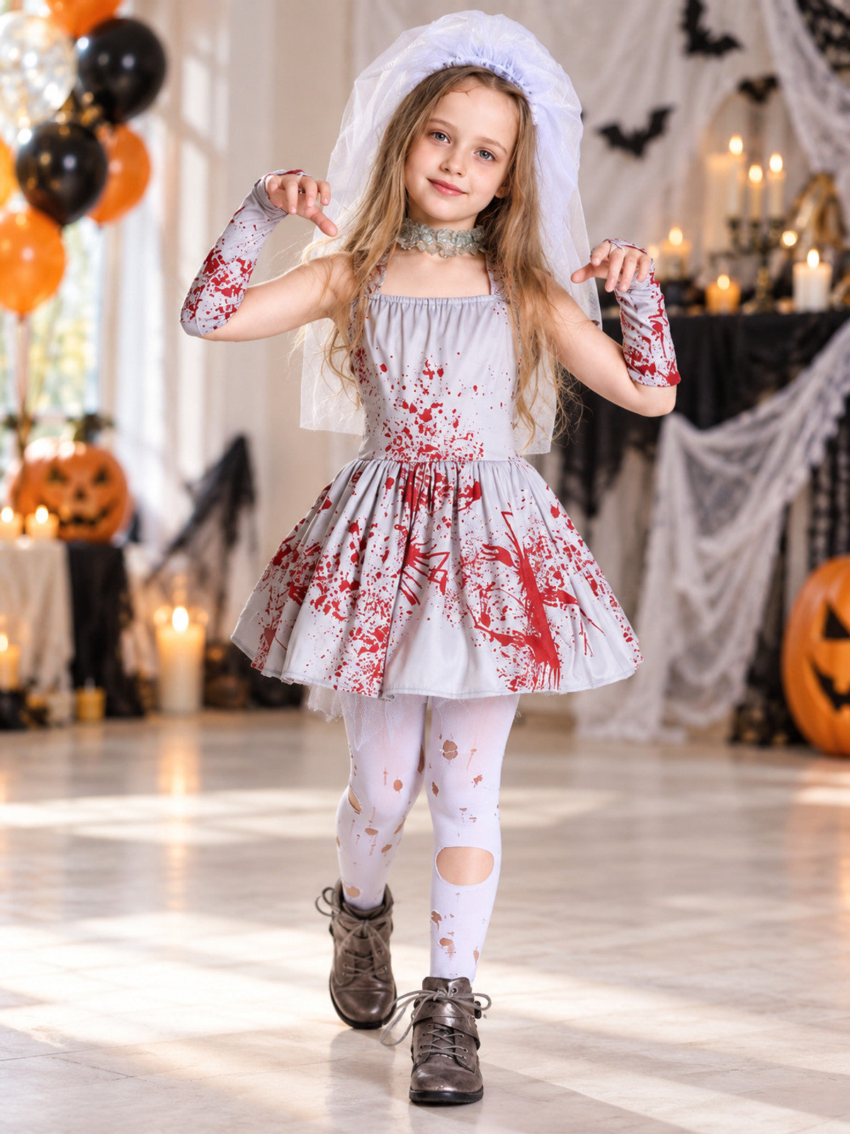 Carnival Costume with Veil and Red Print