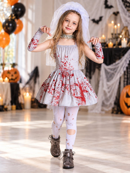 Carnival Costume with Veil and Red Print