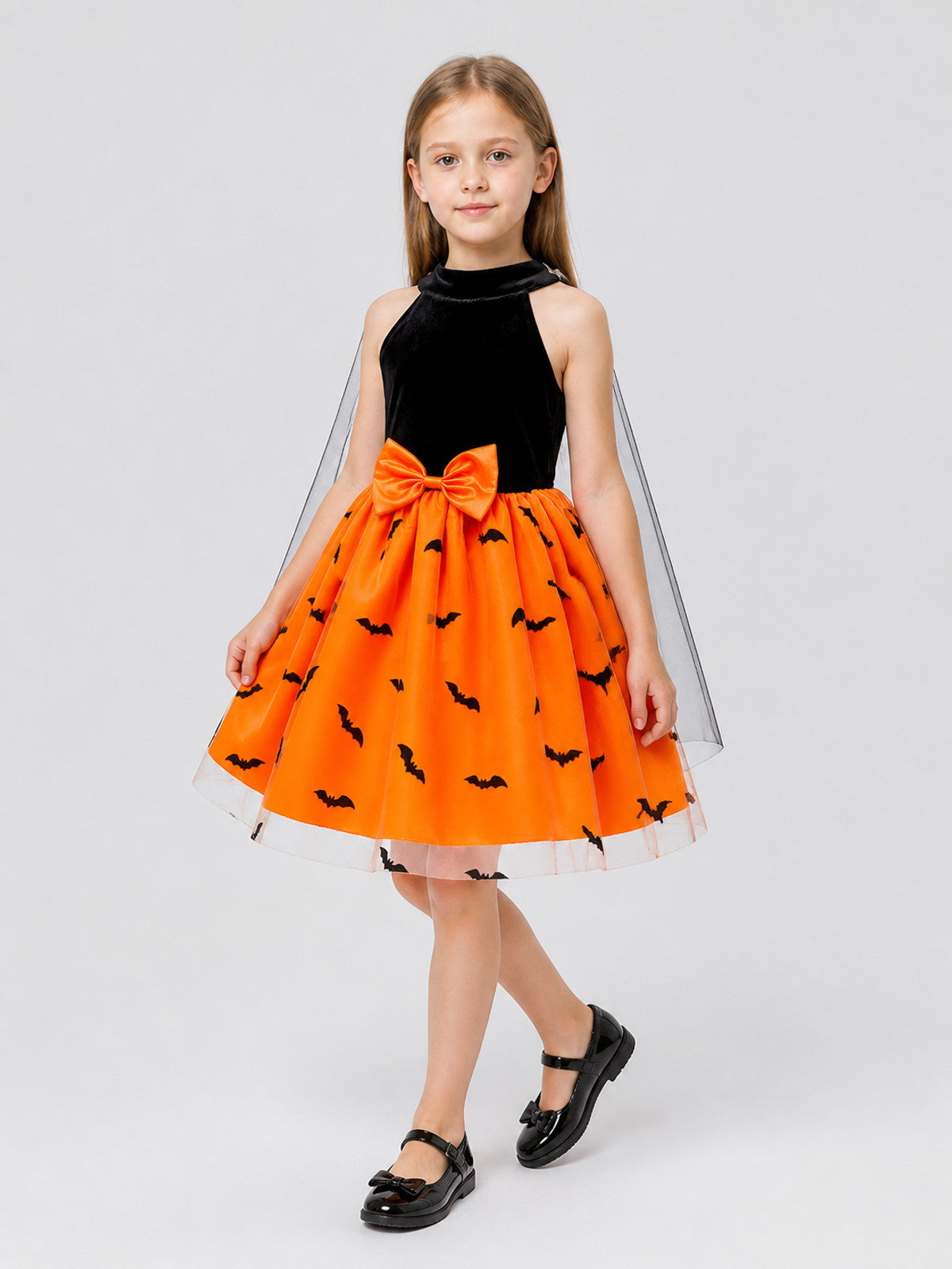 Puffy Kids' Halloween Dress with Bat Print Costume Dresses detail