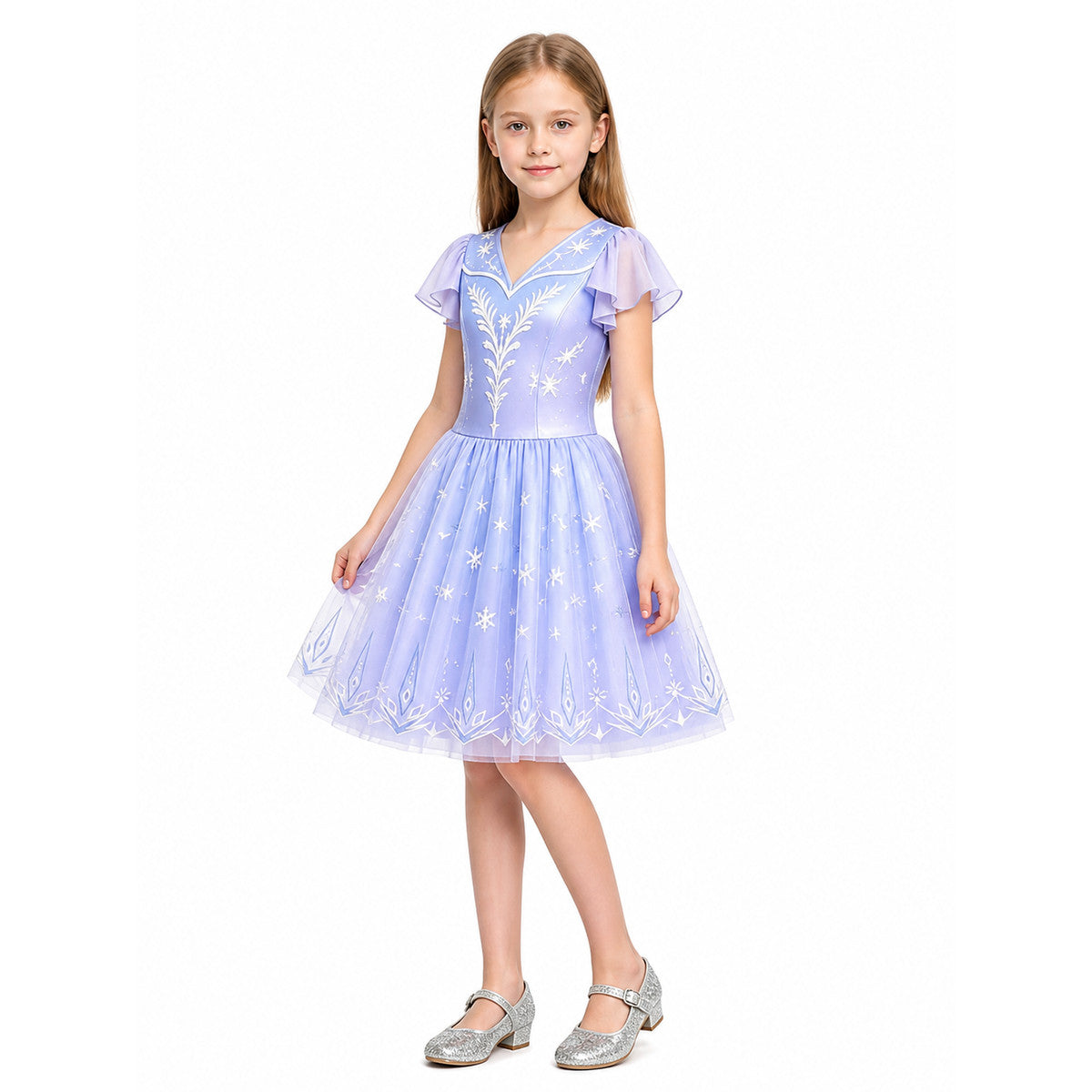 Elsa Cosplay Dress, Blue, Full Skirt, Mesh on-model front view