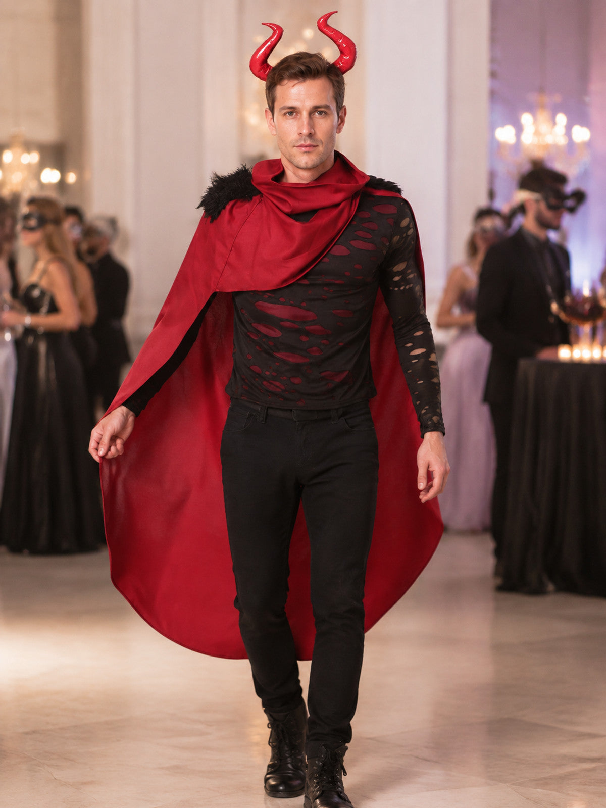 Demon Costume with Red Cape and Horns lifestyle view