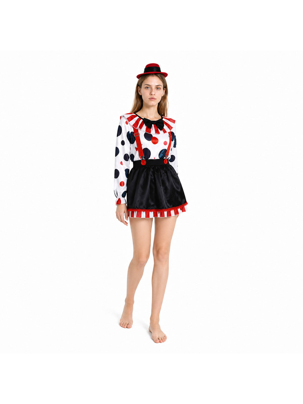 Clown Costume with Skirt, Hat, and Suspenders Costume Headwear detail