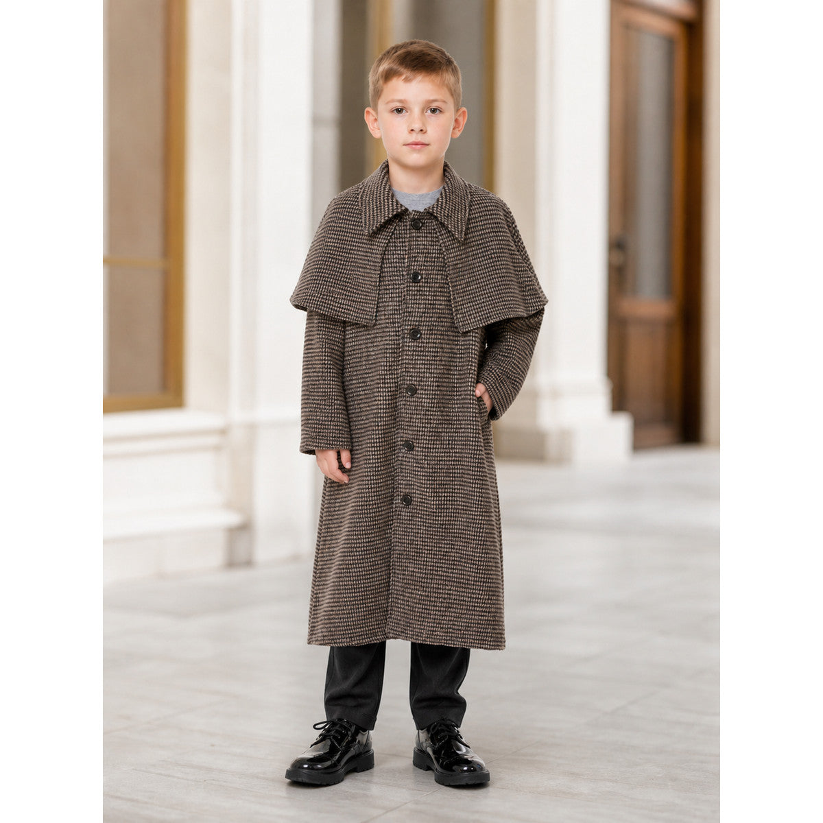 Children’s Detective Costume: Plaid Coat and Cap lifestyle view