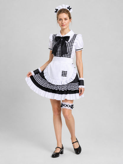 Lolita-Style Outfit with Apron, Bow, and Headband Costume Headwear detail
