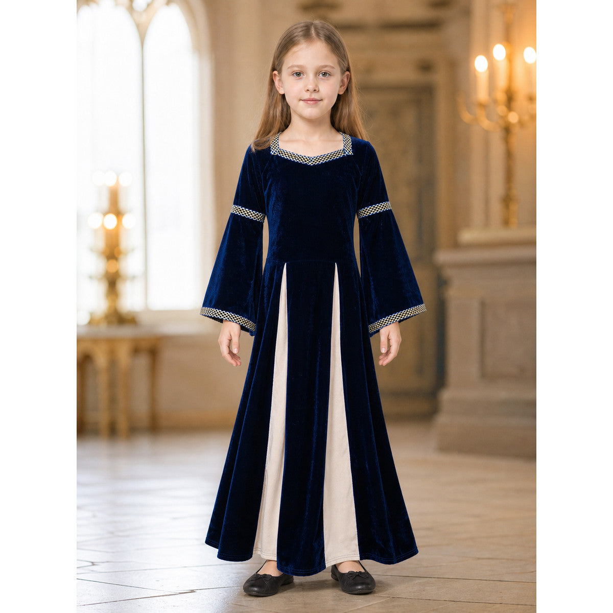 Medieval-Style Maxi Dress with Flared Sleeves lifestyle view