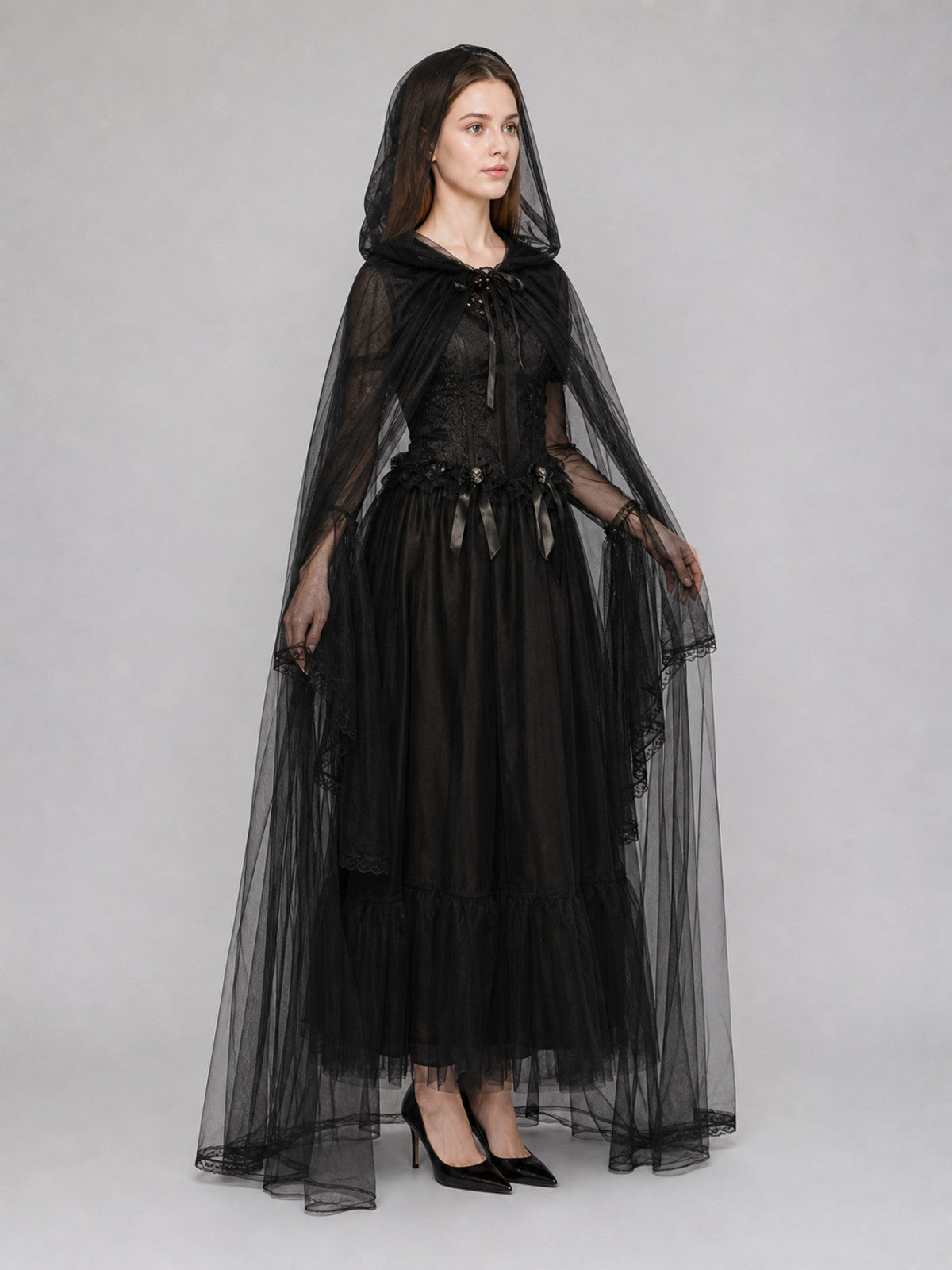 Gothic Hooded Costume with Sheer Cape