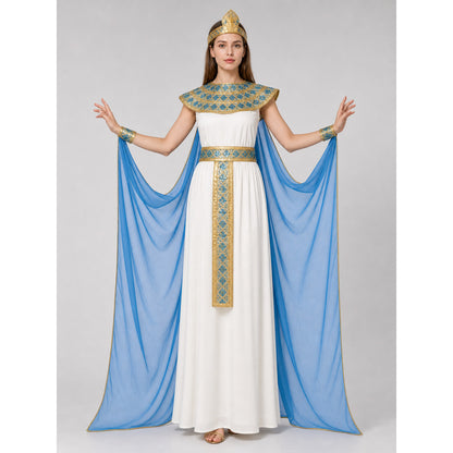 Cleopatra Costume with Blue Draping and Gold Embellishments