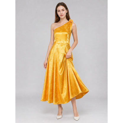 Yellow cosplay dress with floral accents lifestyle
