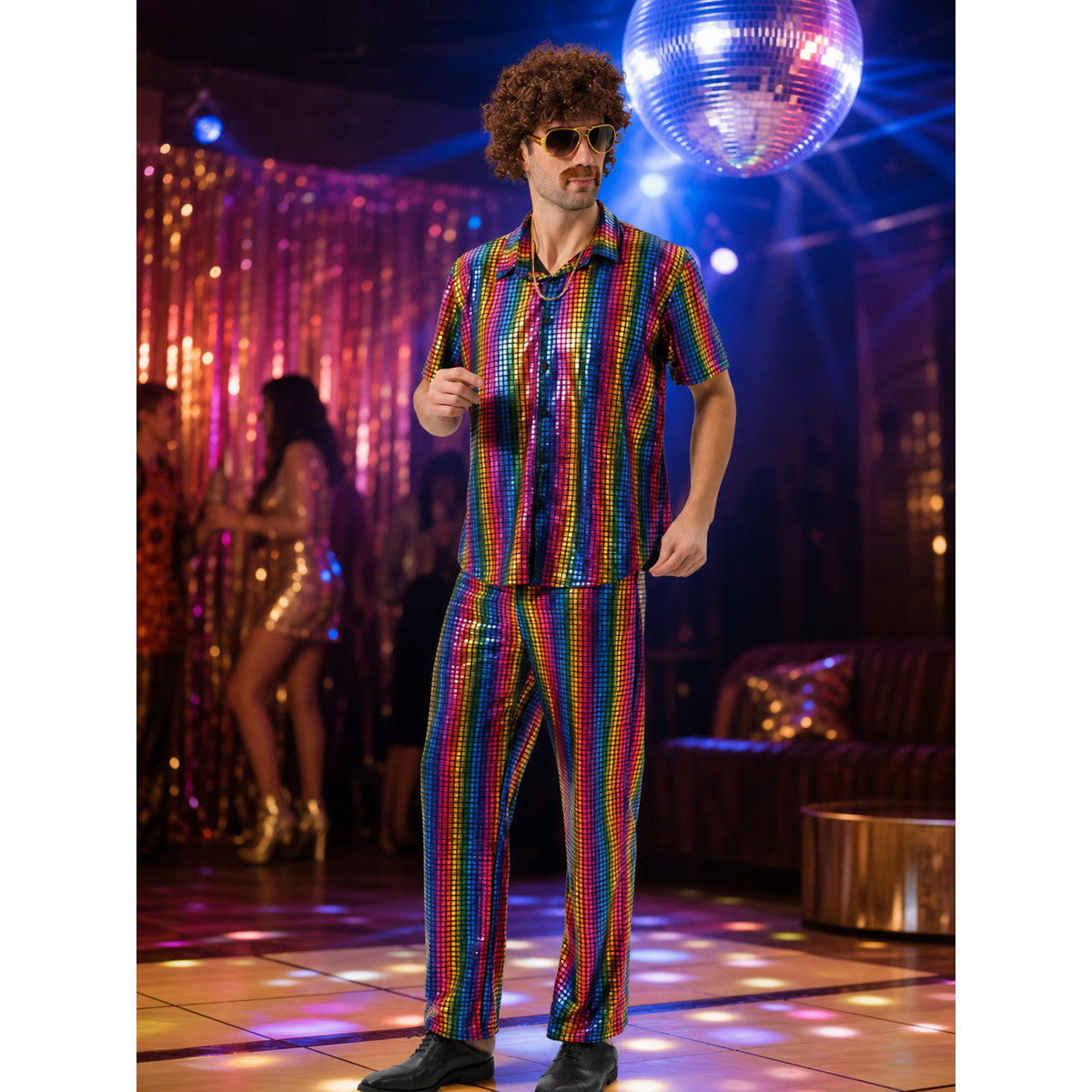 Retro Striped Disco Costume: Shirt and Pants lifestyle view