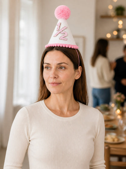 Pink Carnival Party Hat with Glittery 1/2 lifestyle view