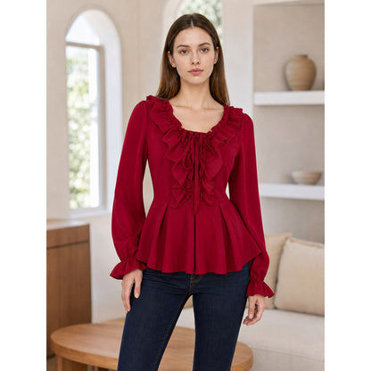Renaissance-style blouse with jabot and lacing
