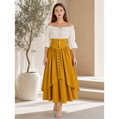 Vintage-Style Lace-Up Maxi Dress