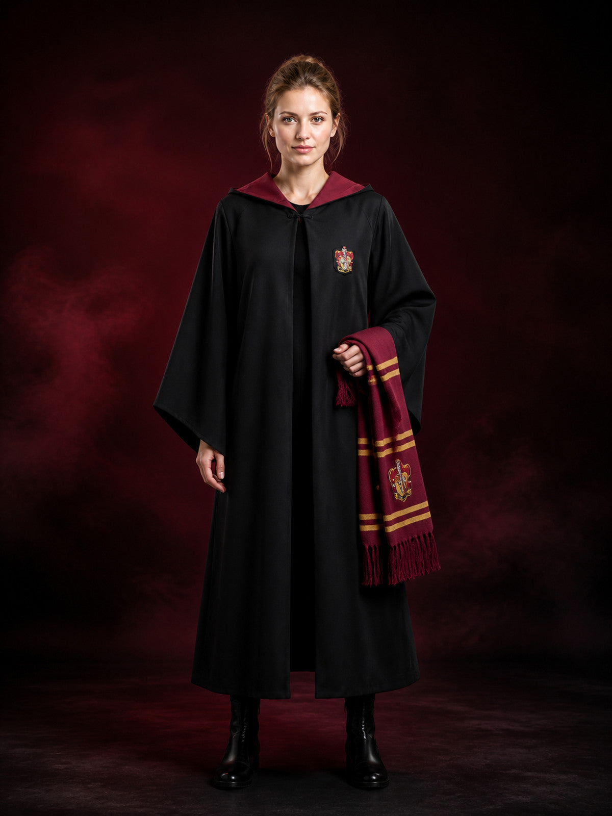 Kids' Hooded Wizard Robe Costume Set With Striped Scarf, Halloween Cosplay main product view