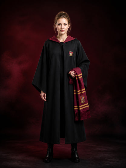 Kids' Hooded Wizard Robe Costume Set With Striped Scarf, Halloween Cosplay main product view