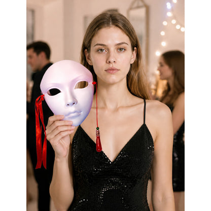 White Carnival Mask with Red Ties for Halloween lifestyle view