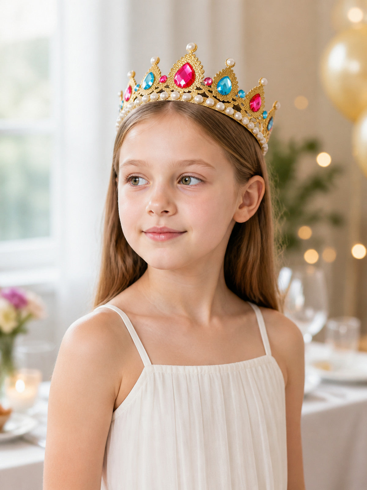 Carnival Crown with Pink, Blue, and White Beads