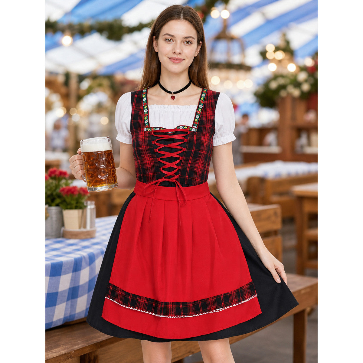 Plaid Oktoberfest-style costume dress lifestyle