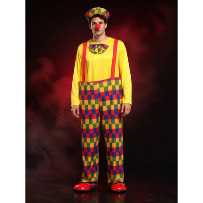 Unisex Adult Clown Costume Set, Colorful Striped Jumpsuit with Hat and Nose main product view