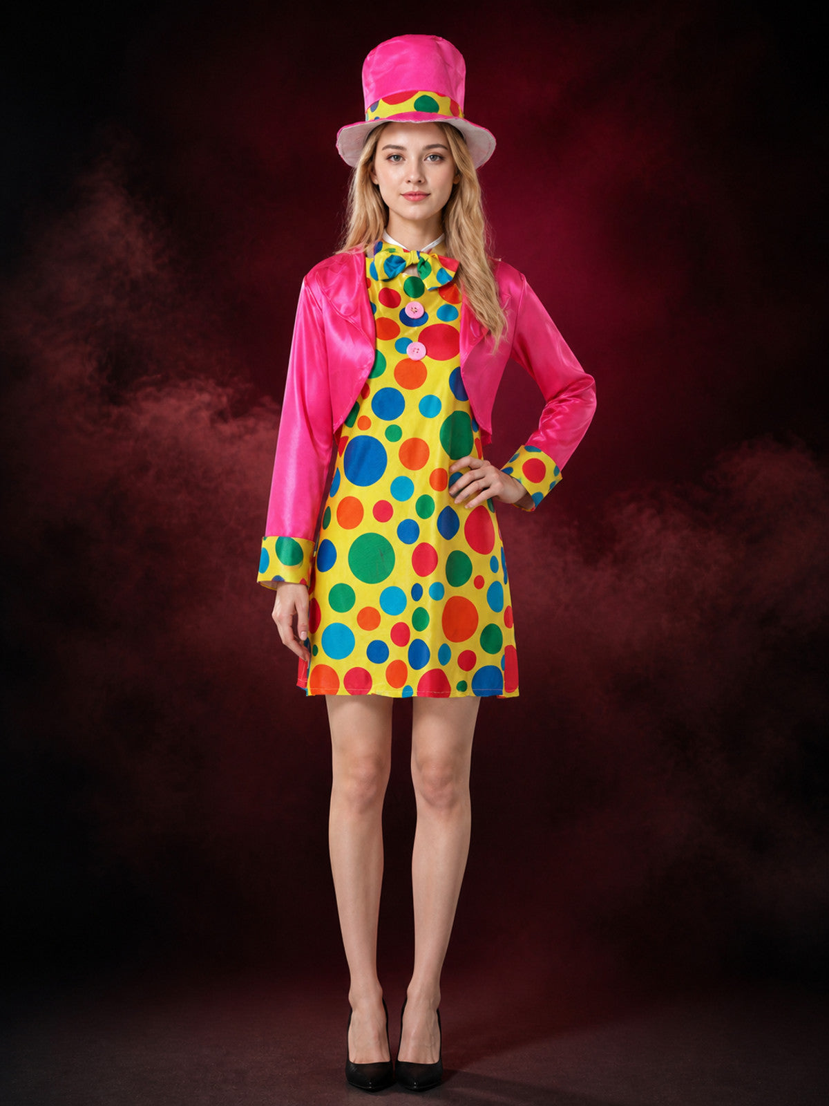 Clown Carnival Costume Dress Jumpsuit with Hat main product view