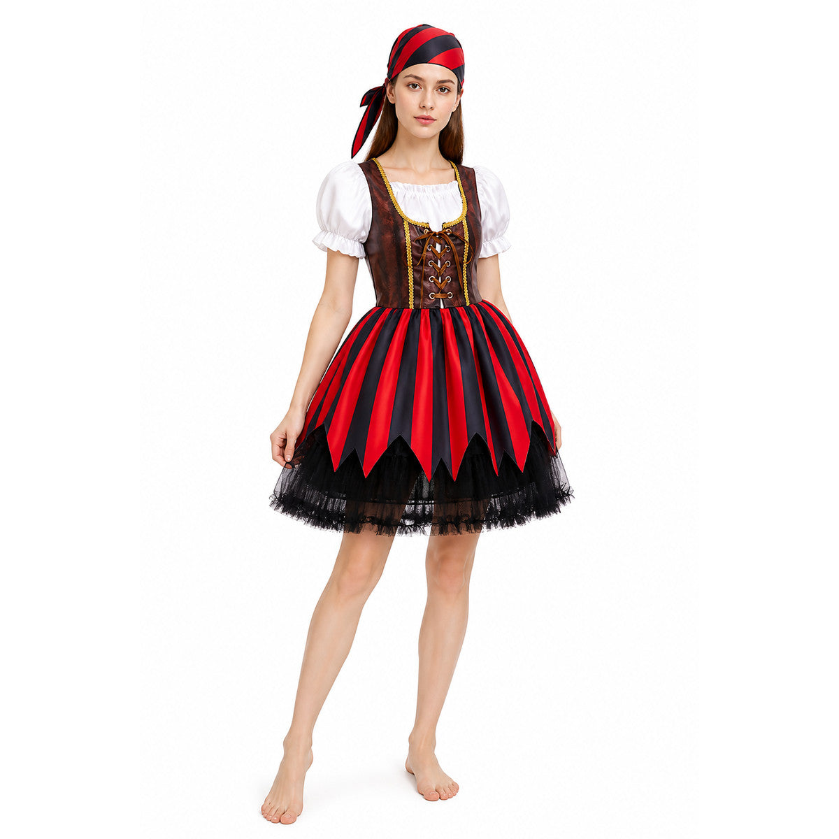 Striped Pirate Costume Dress with Bandana for Carnival Costume Dresses detail