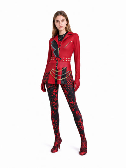 Red and Black Carnival Jumpsuit with Print and Zipper Costumes detail