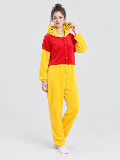 Yellow and Red Pajama Jumpsuit with Hood and Ears
