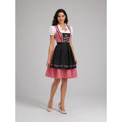 Plaid Dress with Apron-Style Panel and Puff Sleeves Costume Dresses detail
