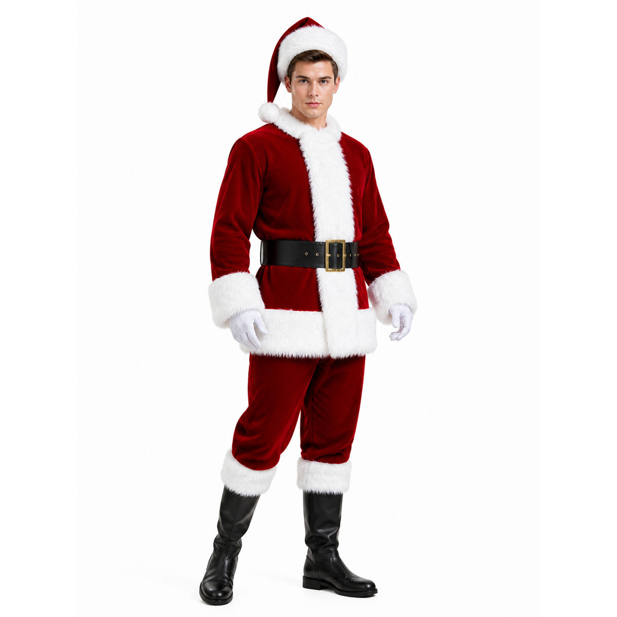 Red Ded Moroz Costume with Fur-Trimmed Details