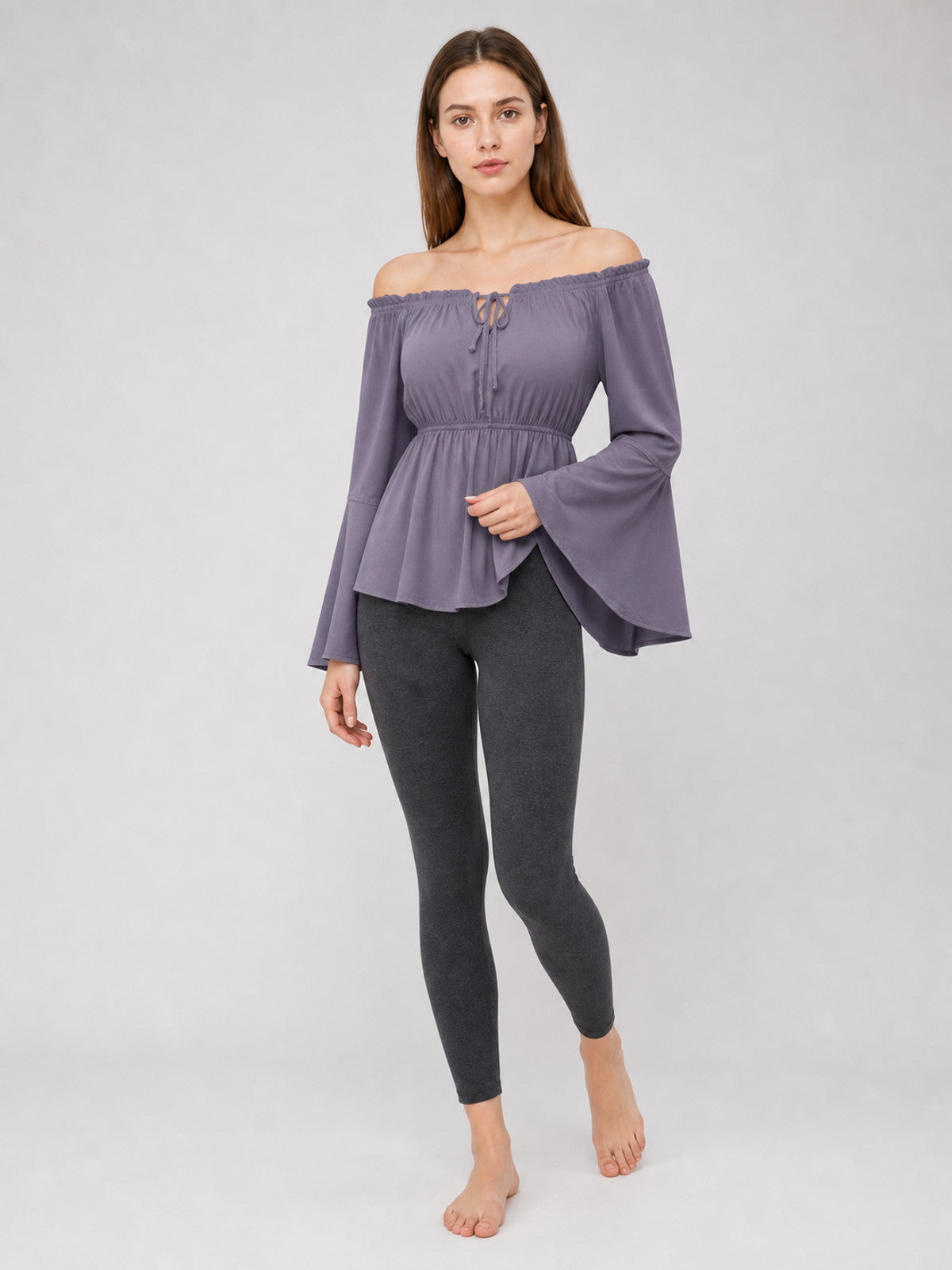 Off-the-Shoulder Blouse with Flared Sleeves