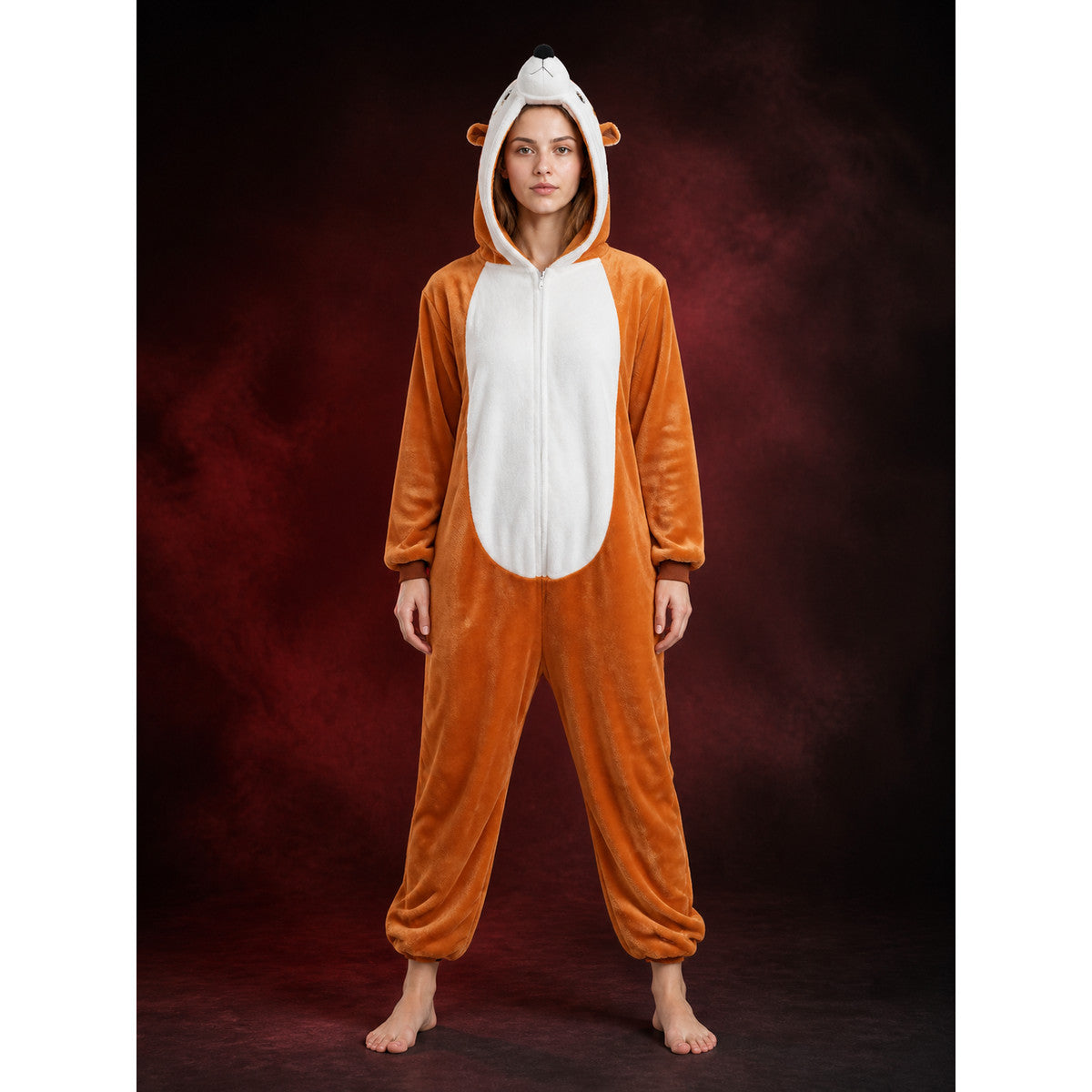 Orange And White Hooded Cartoon Animal Jumpsuit Costume With Tail main product view