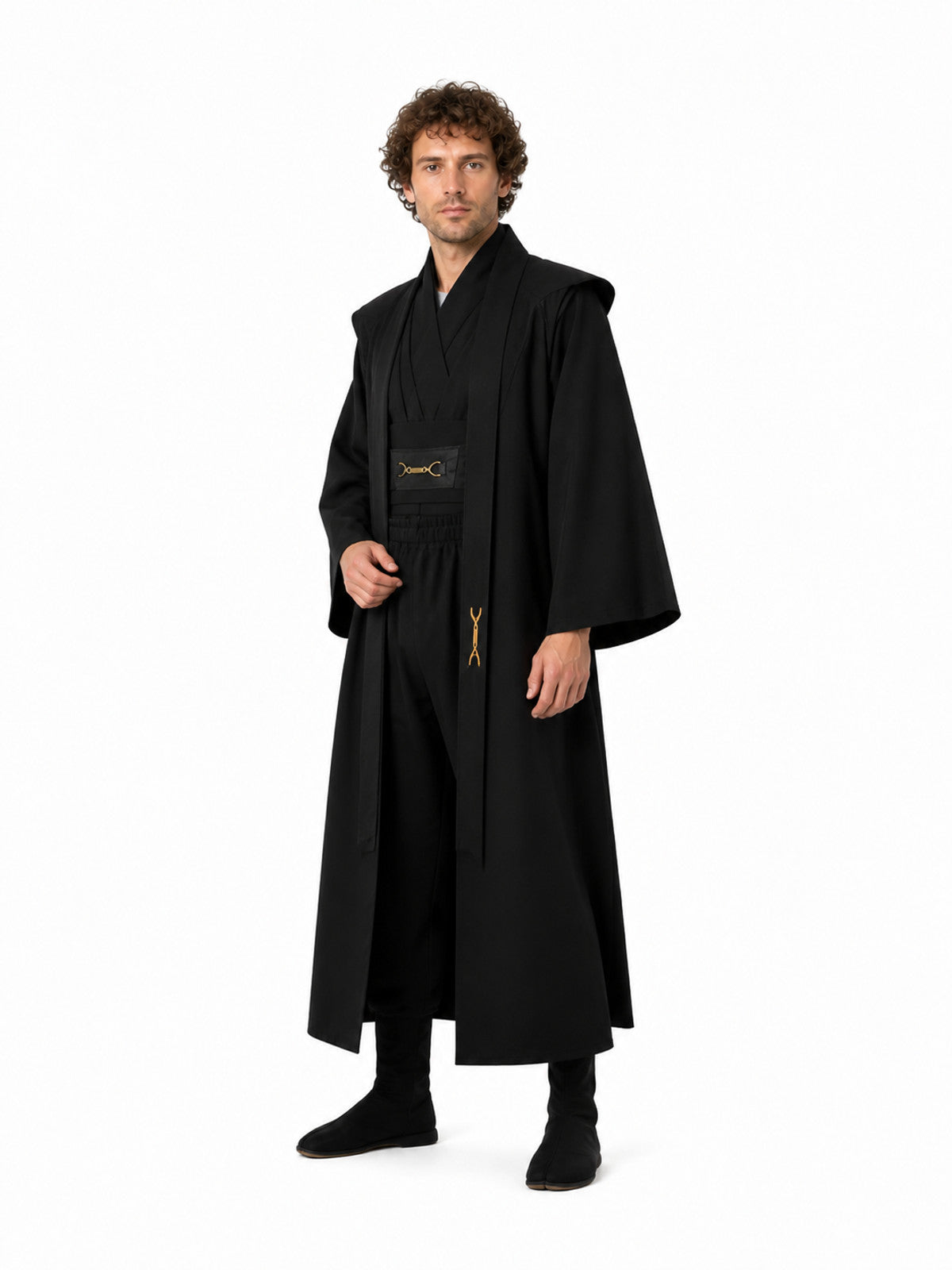 Black Jedi Robe with Wide Sleeves and Belt