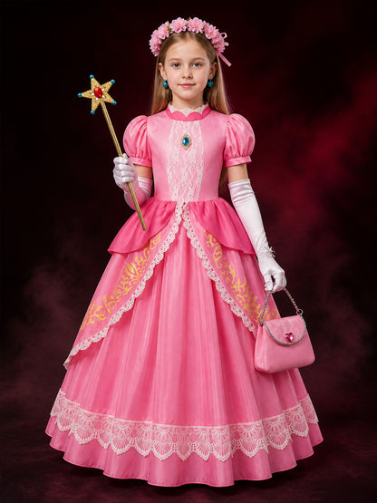 Girls Pink Princess Halloween Costume Dress Set with Magic Wand and Accessories main product view