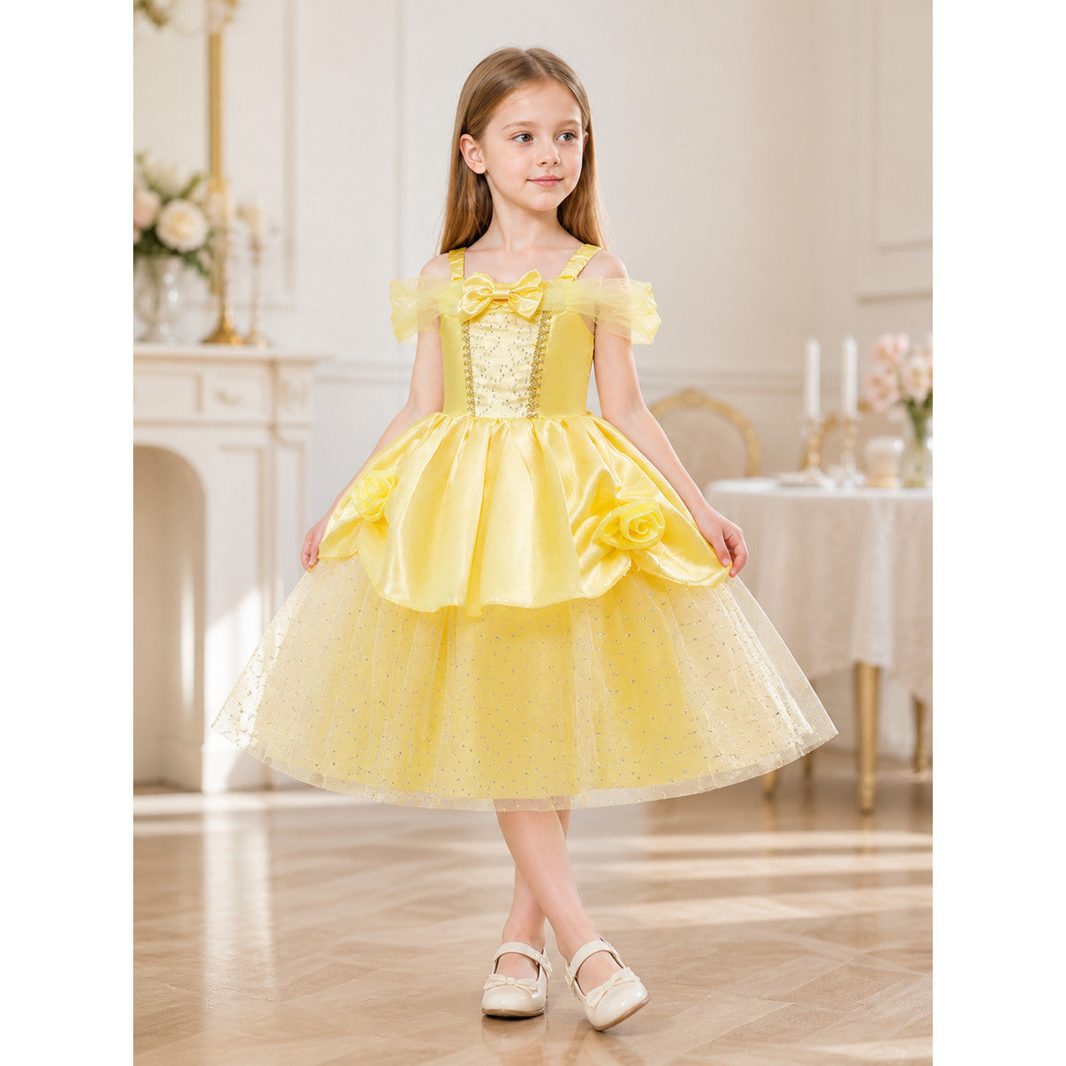 Yellow Princess Costume Dress for Halloween and Cosplay lifestyle view