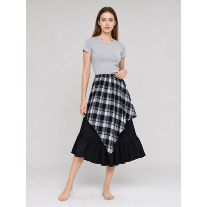 Layered Plaid Skirt with Asymmetrical Draping product detail