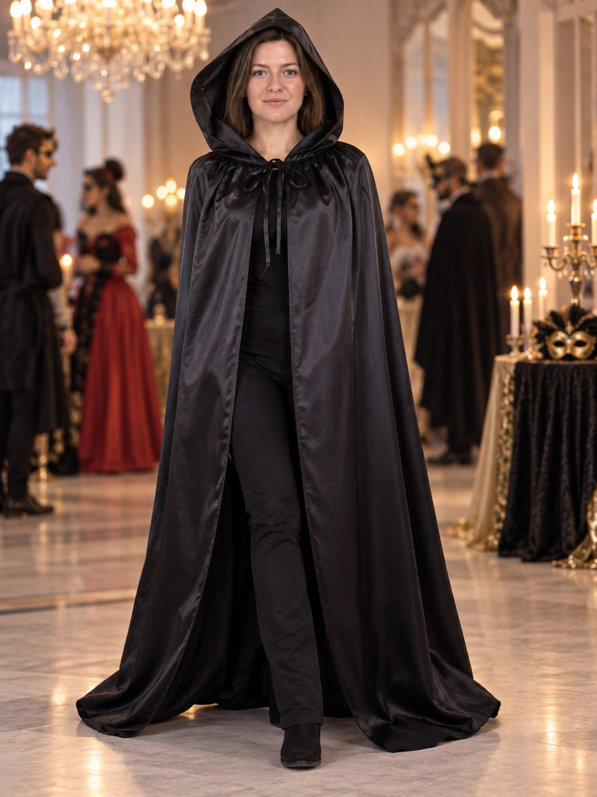 Black carnival cape with attached hood