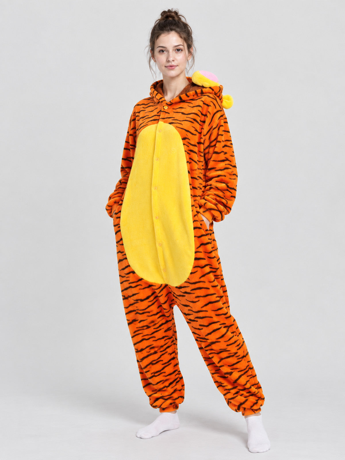 Orange Loose-Fit Hooded Jumpsuit Pajama