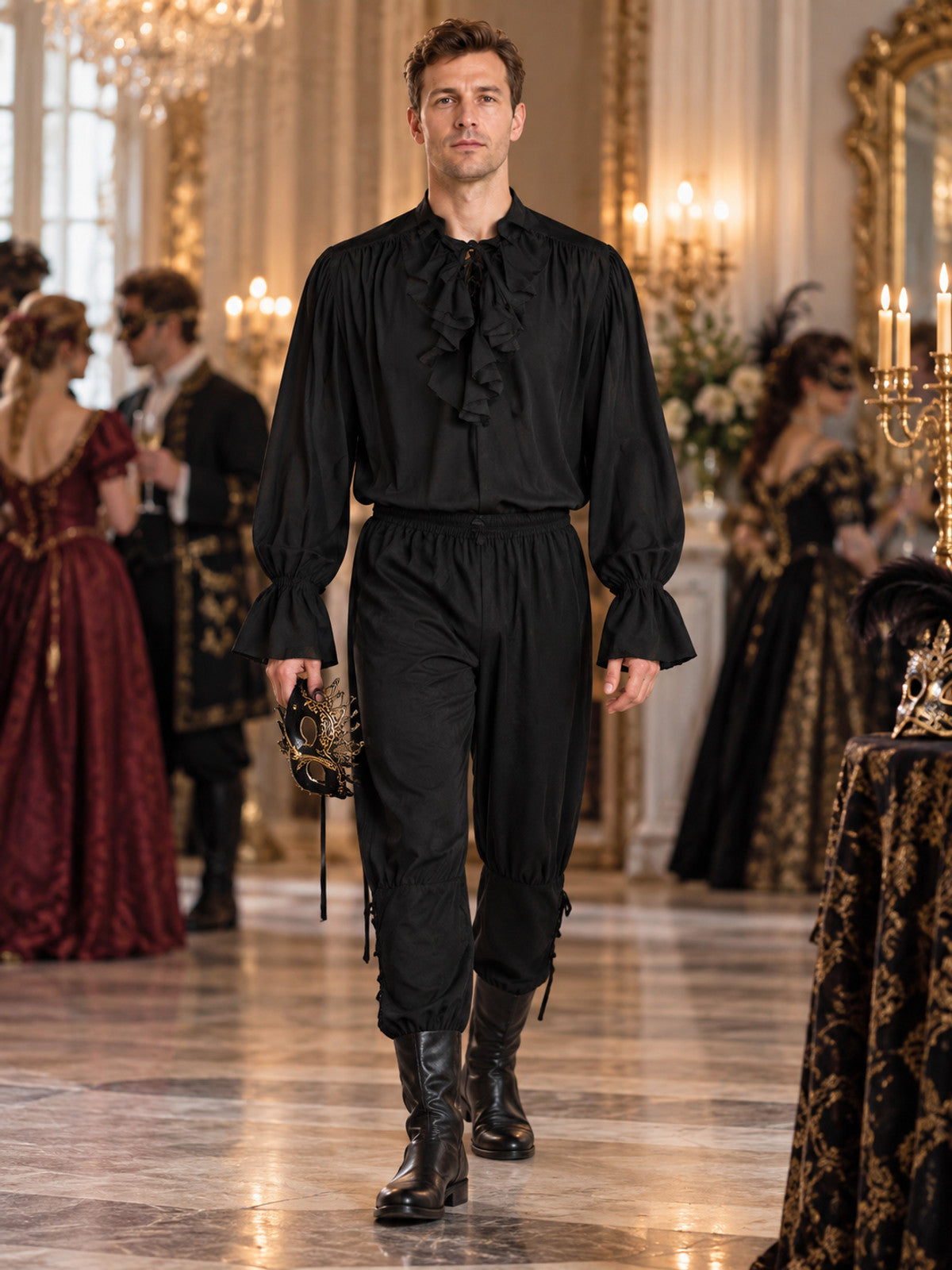Medieval-Style Costume: Shirt and Pants, Black