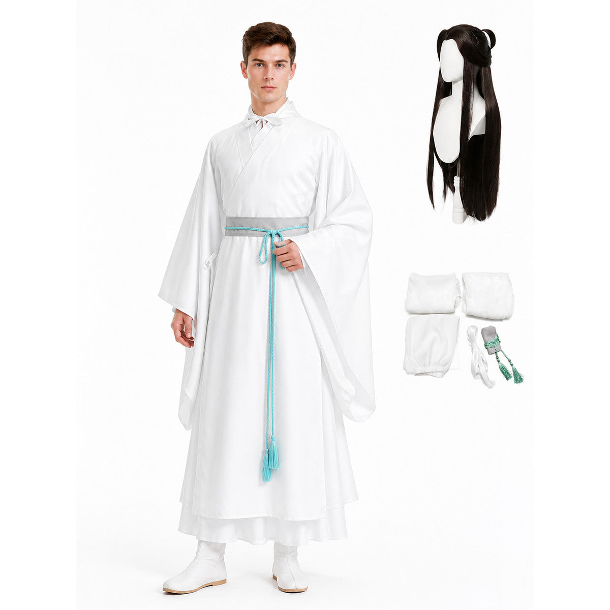 Xie Lian Cosplay Costume with Wig and Belt Costume Wigs detail