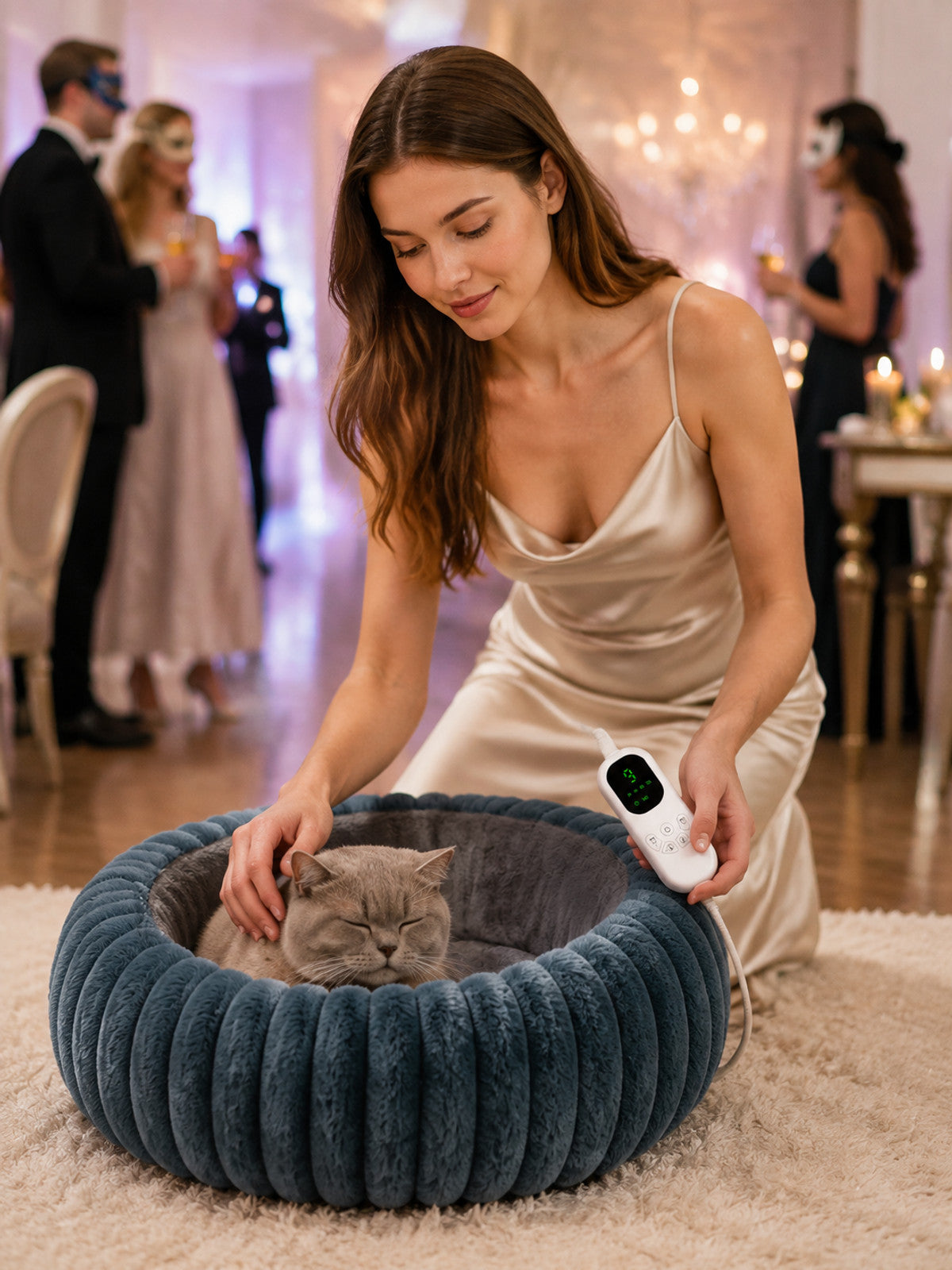 Heated Pet Bed, Blue-Cyan lifestyle view