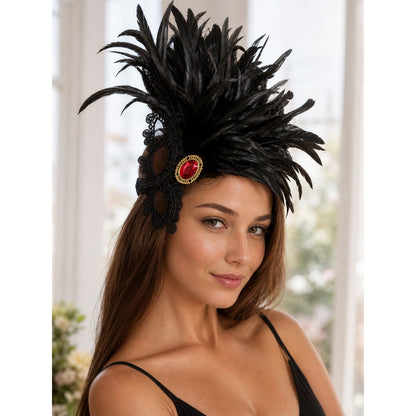 Carnival Headpiece with Black Feathers lifestyle