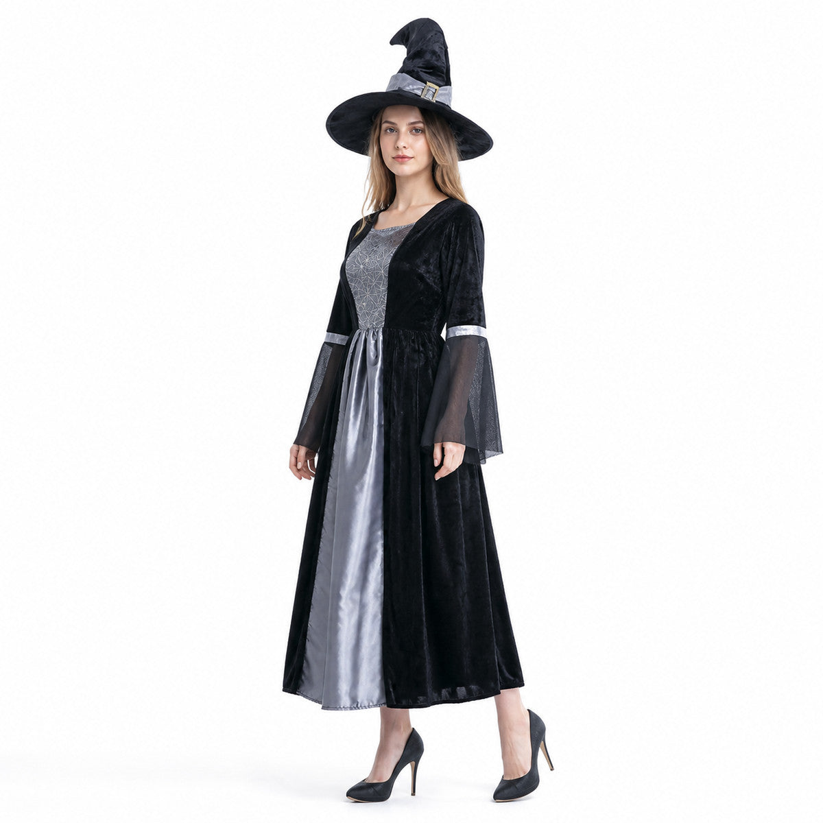 Witch Costume with Long Dress and Pointed Hat lifestyle