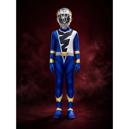 Blue Ranger Masked Bodysuit Costume with Gold Trim for Kids and Adults Halloween main product view